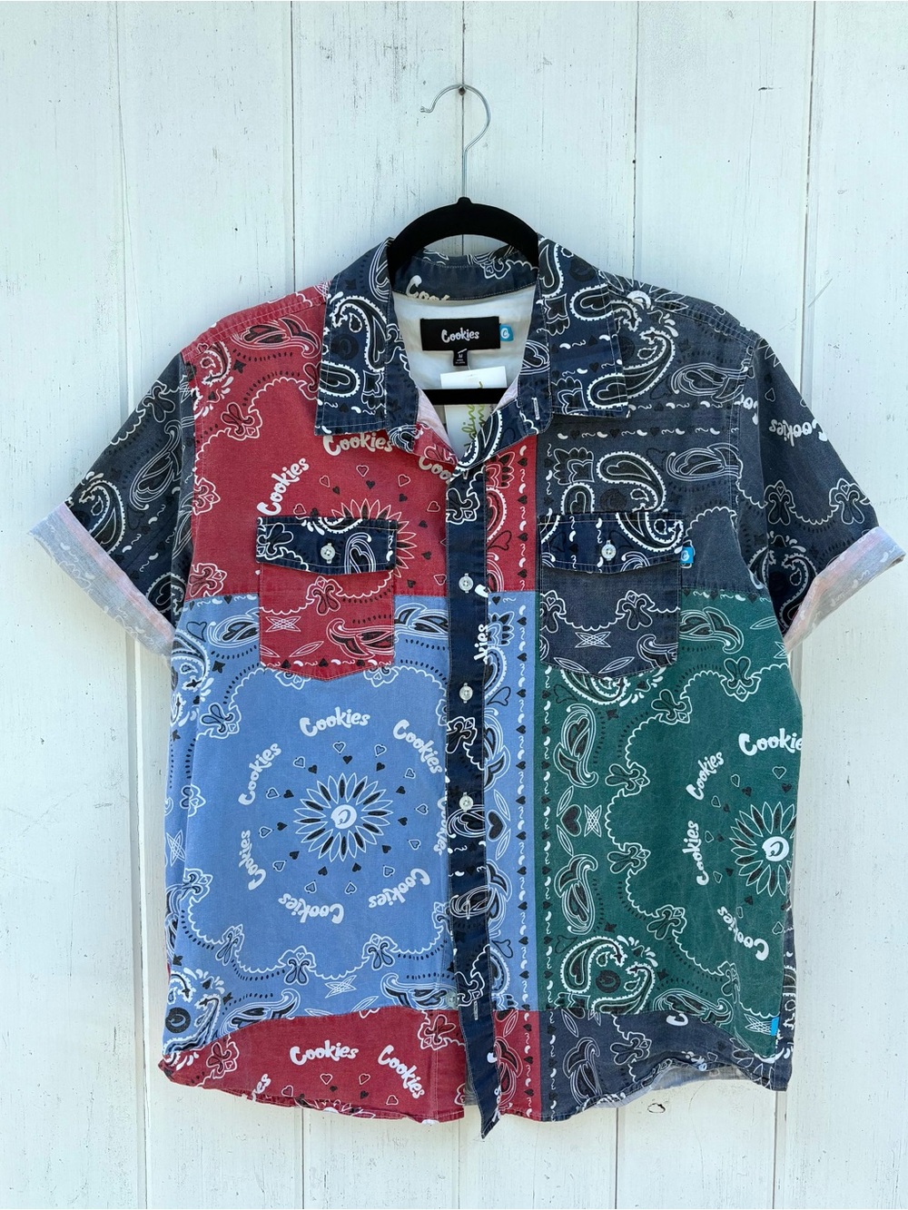 Unisex Multicolour Patchwork Bandana Short-Sleeve Shirt